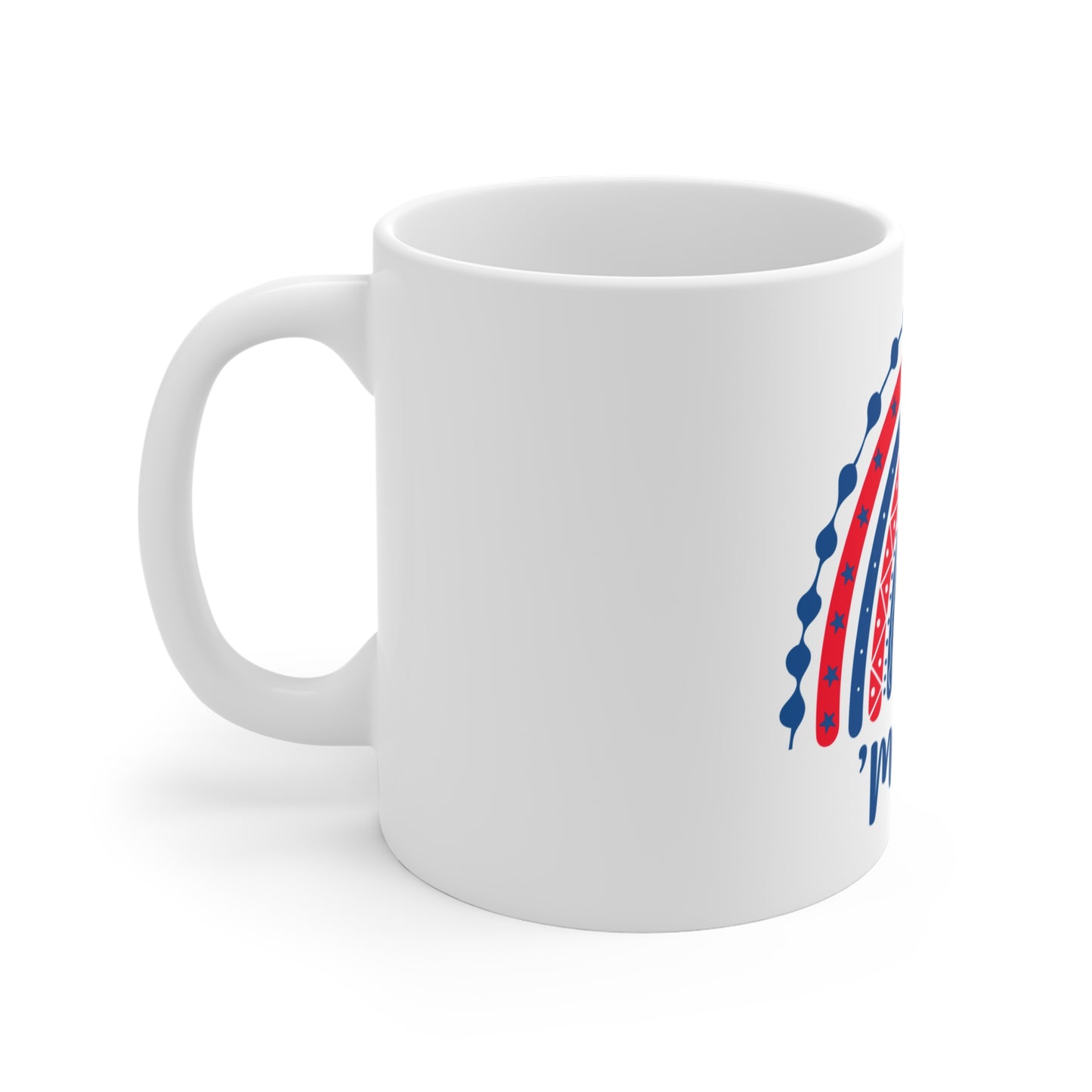 Merica Coffee Mug – Whimsical Patriotic Rainbow Sunflower Design – Cute USA Mug – Red White Blue Americana Gift Mug 11oz