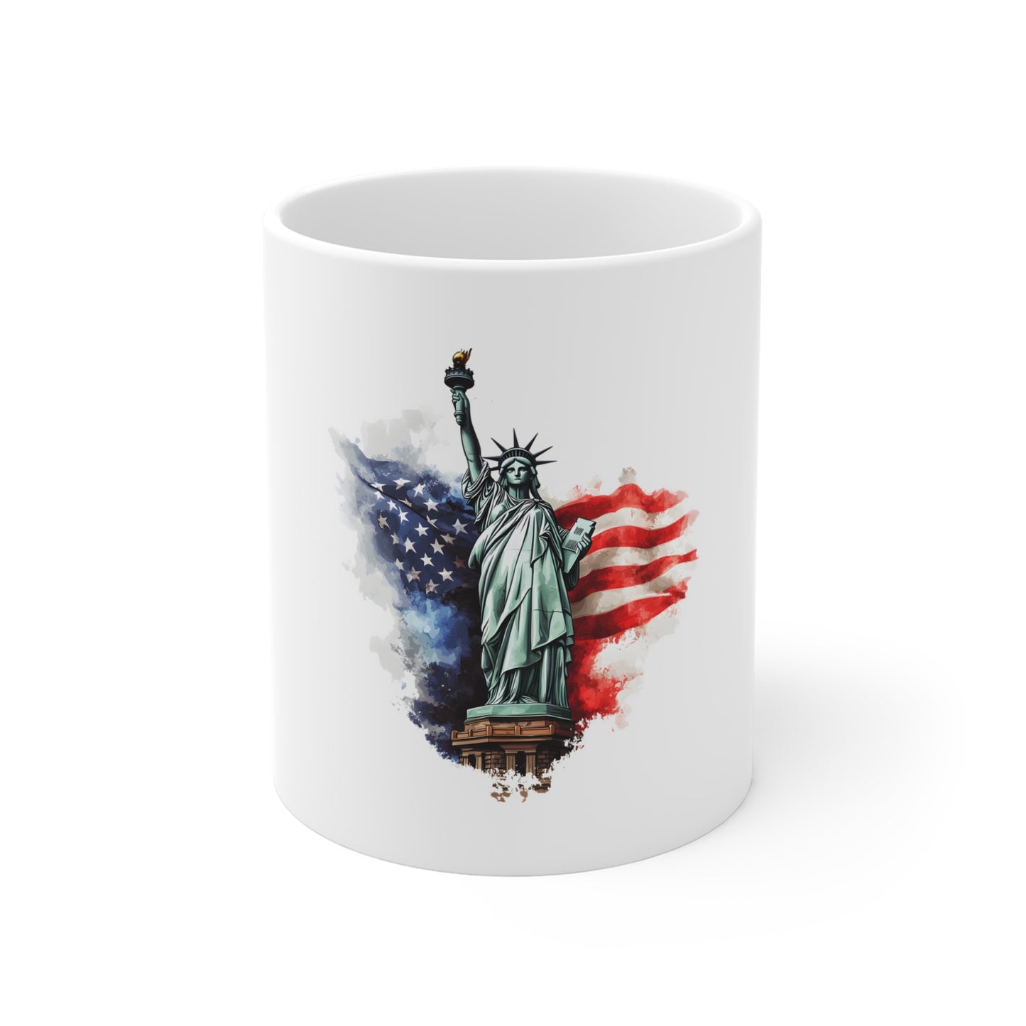 Statue of Liberty American Flag Mug — Patriotic 11oz Coffee Cup
