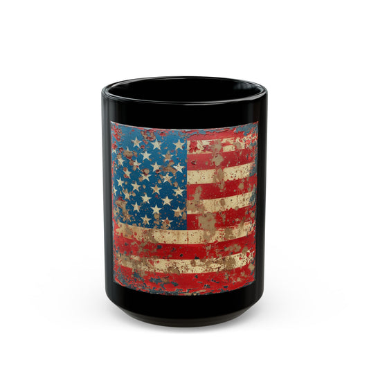 Distressed American Flag Black Mug — Patriotic Coffee Cup (11oz & 15oz)