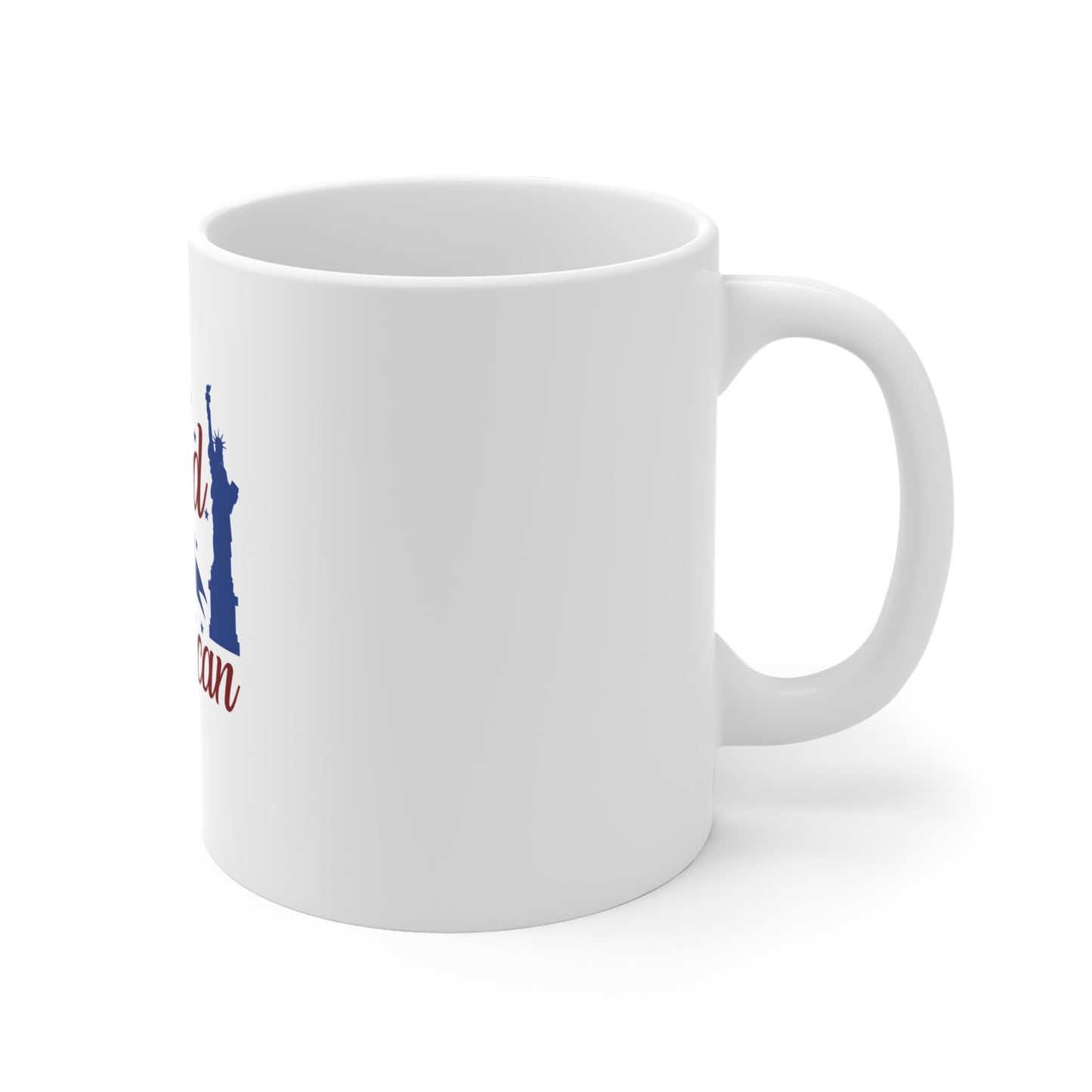 Proud to Be American Mug — Patriotic 11oz Coffee Cup with Statue of Liberty & Fireworks