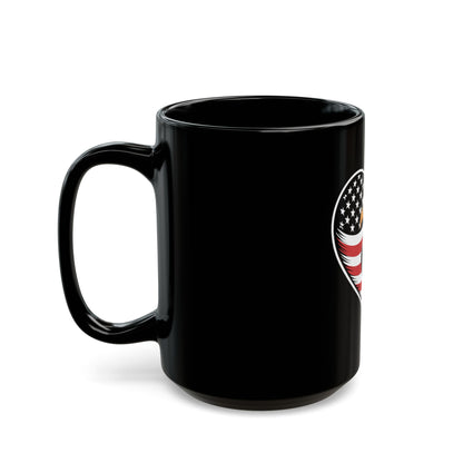 Patriotic Eagle Heart Coffee Mug – American Flag Heart with Bald Eagle – USA Pride Mug – Red White Blue Gift Mug Black Mug (11oz, 15oz)