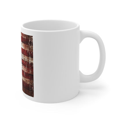 Drip-Stained Barnwood American Flag Coffee Mug – Heavy Distress USA Flag Mug – Rustic Weathered Wood Patriotic Cup – Vintage Americana Mug Distressed American Flag Mug - 11oz Patriotic Coffee Cup (...