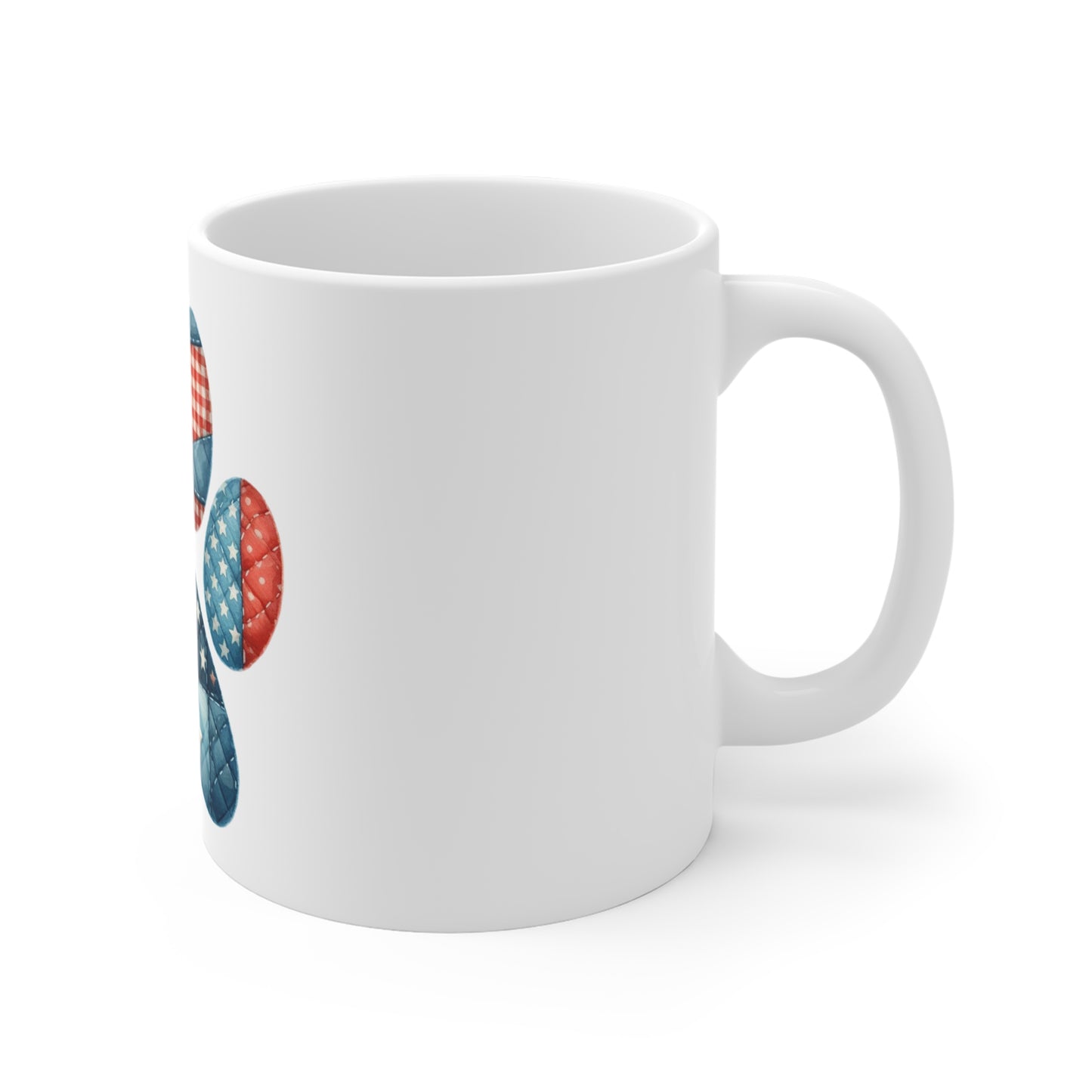 Patriotic Patchwork Dog Paw Coffee Mug – Red White Blue Gingham Paw Print Mug – Americana Quilt Dog Lover Mug – USA Gift Cup Patriotic Paw Print Mug – 11oz American Flag Dog Lover Coffee Cup