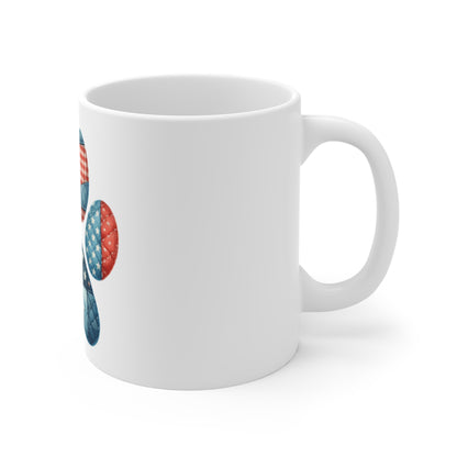Patriotic Patchwork Dog Paw Coffee Mug – Red White Blue Gingham Paw Print Mug – Americana Quilt Dog Lover Mug – USA Gift Cup Patriotic Paw Print Mug – 11oz American Flag Dog Lover Coffee Cup