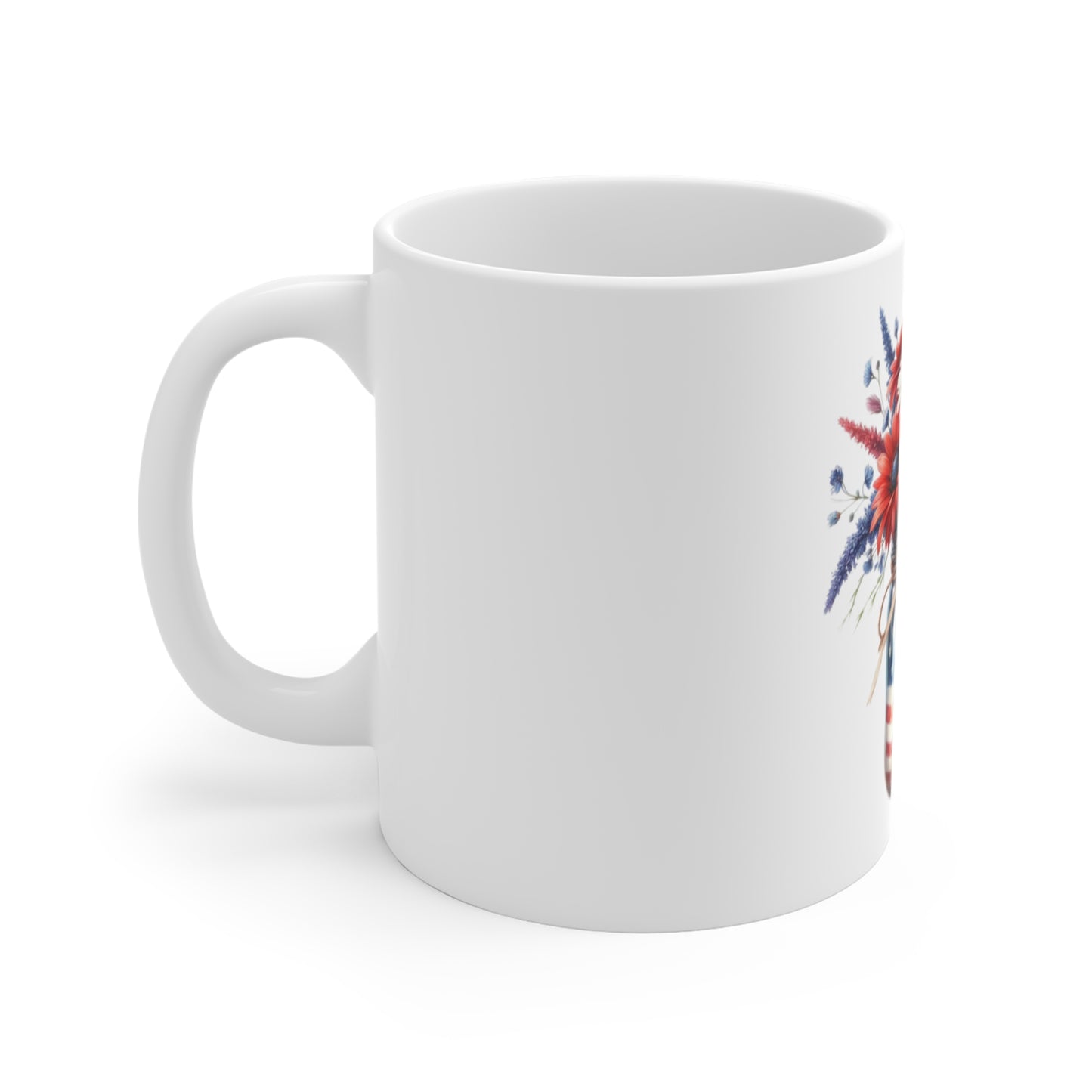 Patriotic Floral Mason Jar Coffee Mug – Red White Blue Flower Arrangement Mug – Americana Wildflower Vase Cup – Rustic 4th of July Gift Patriotic Mason Jar Floral Mug – 11oz Red White Blue Bouquet...