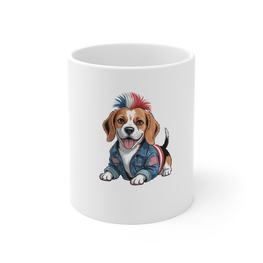 Patriotic Punk Beagle Mug - 11oz Cute Dog Coffee Cup