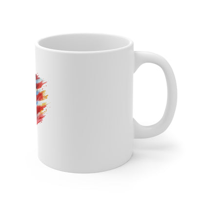 American Flag Watercolor Mug – Patriotic 11oz Coffee Cup