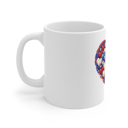Patriotic Heart Mug - 11oz American Flag Heart Coffee Cup