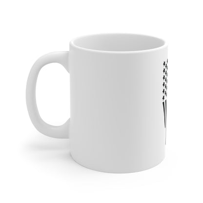 Black Vertical American Flag Coffee Mug – Distressed USA Flag Mug – Modern Patriotic Cup – Stealth Americana Gift Mug 11oz