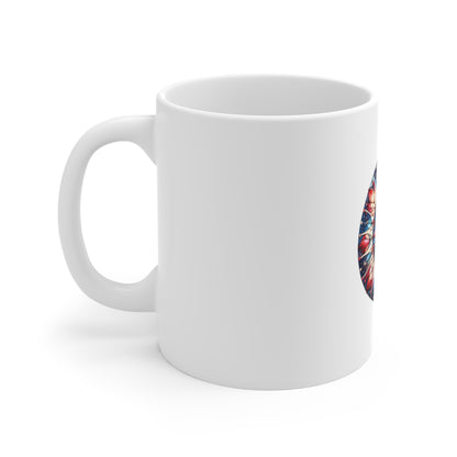 Stained Glass Starburst Mug – Patriotic Mandala Coffee Mug – Red White Blue Art Cup – Americana Star Design Gift Mug 11oz