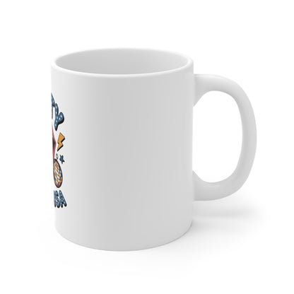 Party in the USA Mug — Patriotic 11oz Coffee Cup with Flag Tongue Design