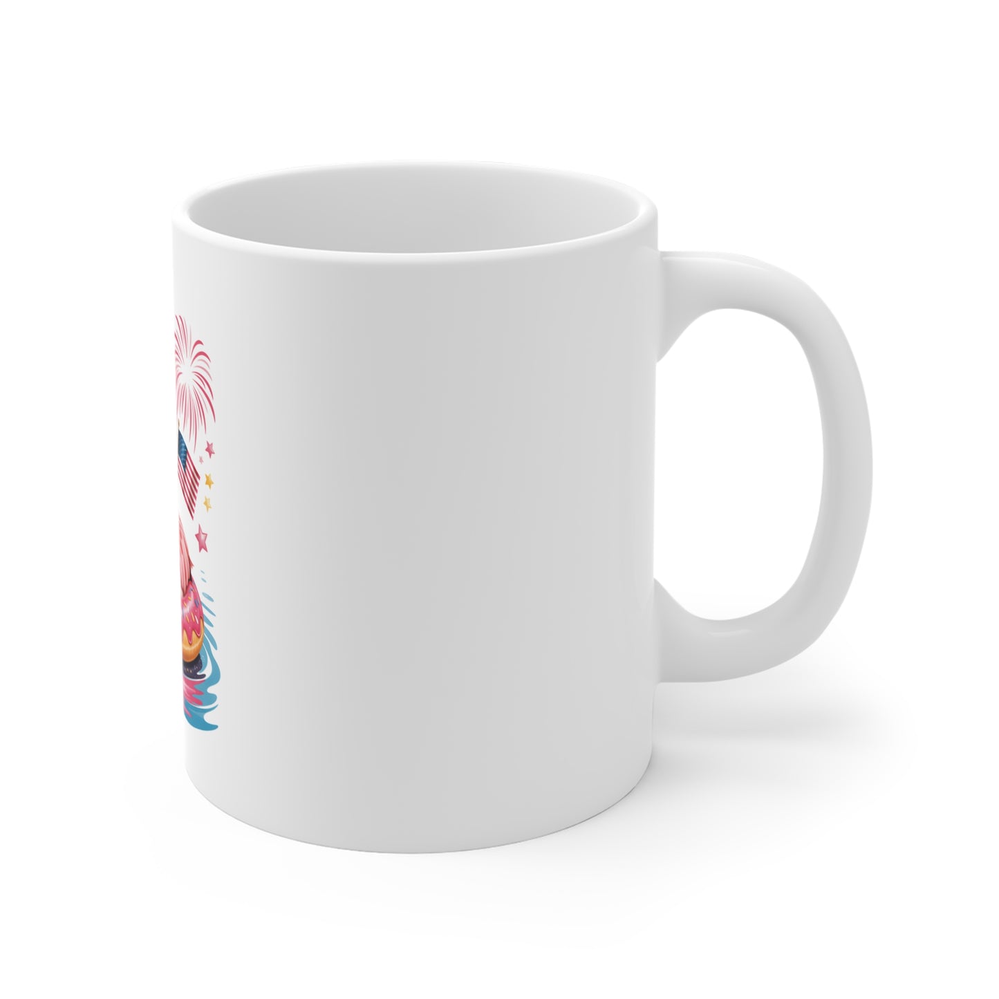Patriotic Flamingo 11oz Mug — Fourth of July Pool Party Coffee Cup