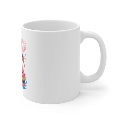 Patriotic Flamingo 11oz Mug — Fourth of July Pool Party Coffee Cup