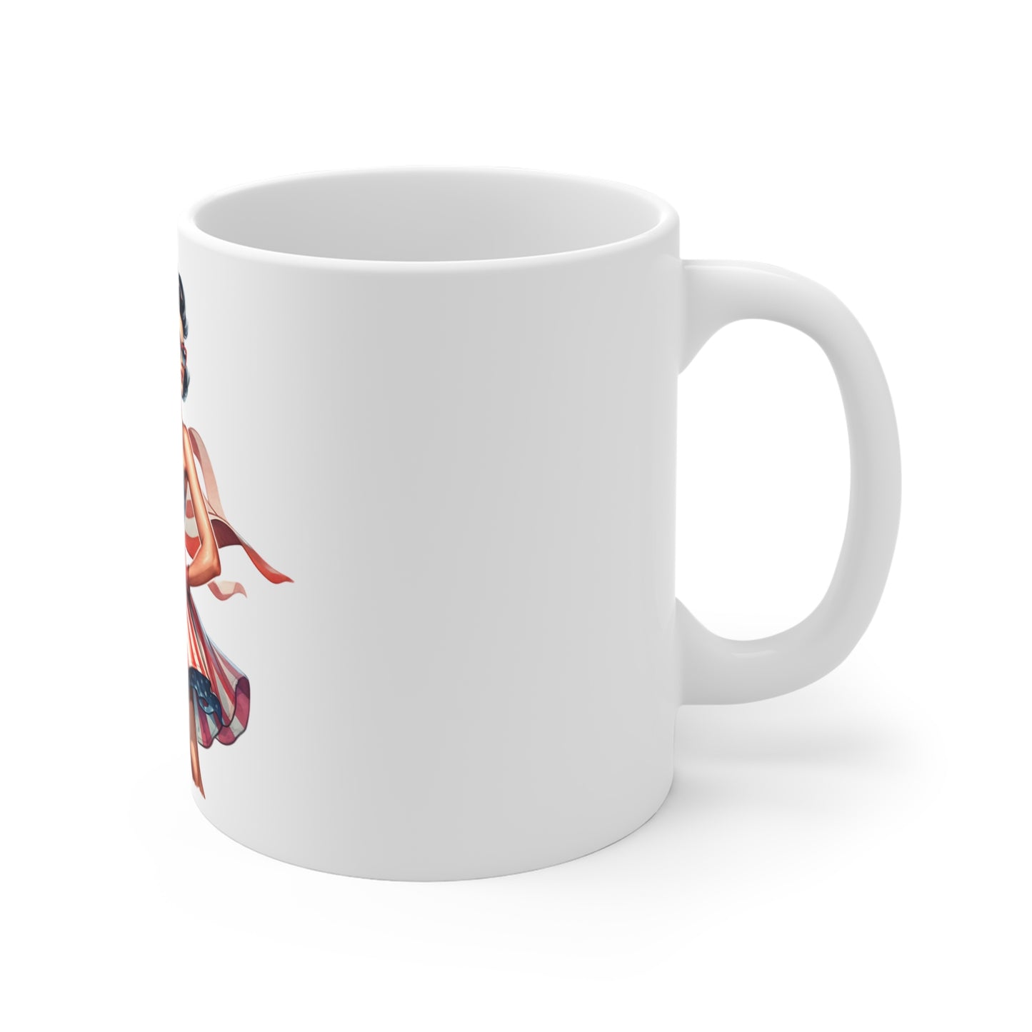 Patriotic Star Dress Pin Up Mug – American Flag Glam Coffee Mug – Vintage Americana Woman Cup – 4th of July Gift – USA Pride Mug 11oz Mug — Patriotic Pin-Up Girl with American Flag (Fourth of July,...