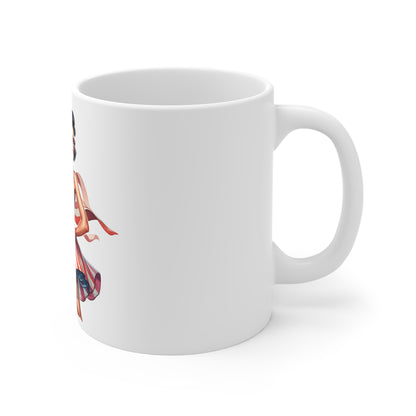 Patriotic Star Dress Pin Up Mug – American Flag Glam Coffee Mug – Vintage Americana Woman Cup – 4th of July Gift – USA Pride Mug 11oz Mug — Patriotic Pin-Up Girl with American Flag (Fourth of July,...