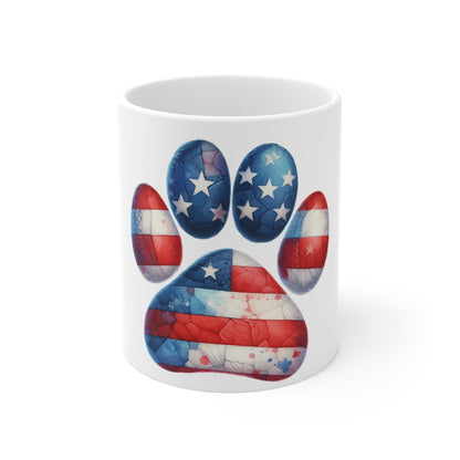Patriotic Watercolor Dog Paw Coffee Mug – American Flag Paw Print Mug – Red White Blue Artistic Pet Lover Mug – USA Dog Gift Cup Patriotic Paw Print Mug — American Flag Dog Lover 11oz Coffee Cup...