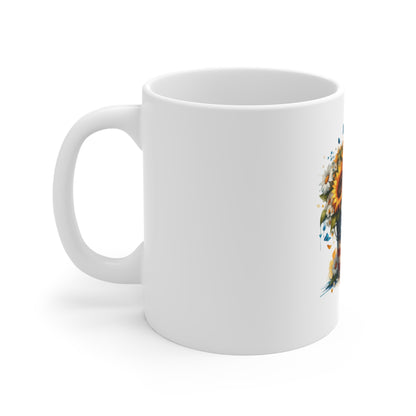 Patriotic Sunflower Mug – American Flag Bucket with Sunflowers & Daisies (11oz)