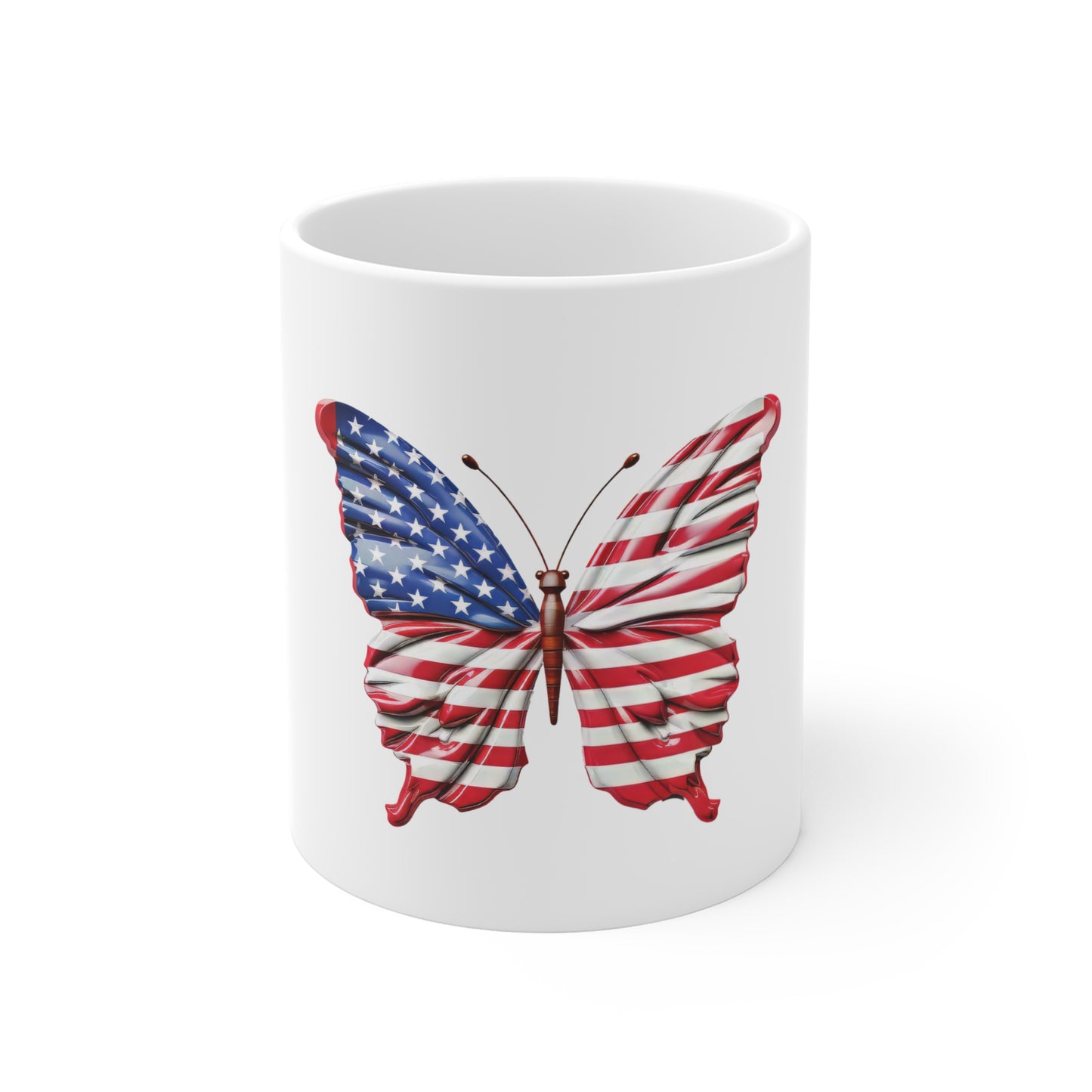American Flag Butterfly Coffee Mug – Bold Stars and Stripes Butterfly Mug – Red White Blue Patriotic Wing Cup – Classic USA Gift American Flag Butterfly Mug — Patriotic 11oz Coffee Cup