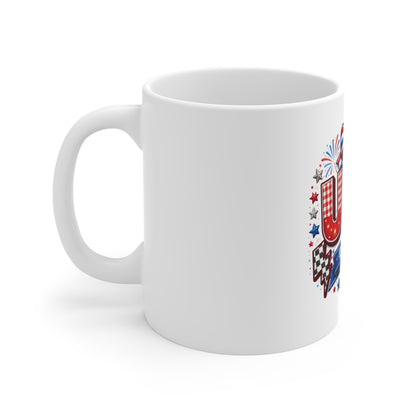 USA EST 1776 Patriotic Bow Mug – Red White Blue Vintage America Coffee Cup – Fourth of July USA Pride Mug 11oz