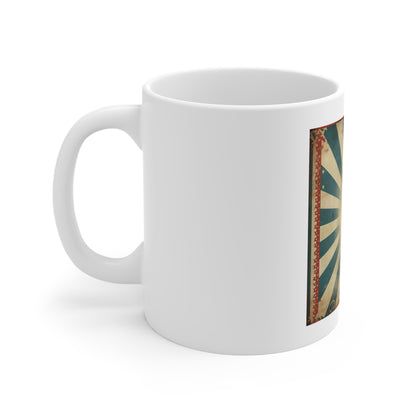 Vintage Americana Sunburst Coffee Mug – Distressed Patriotic Rays Mug – Retro USA Poster Style Cup – Rustic Heritage Gift Vintage Sunburst Mug — Retro Distressed Radial Design 11oz