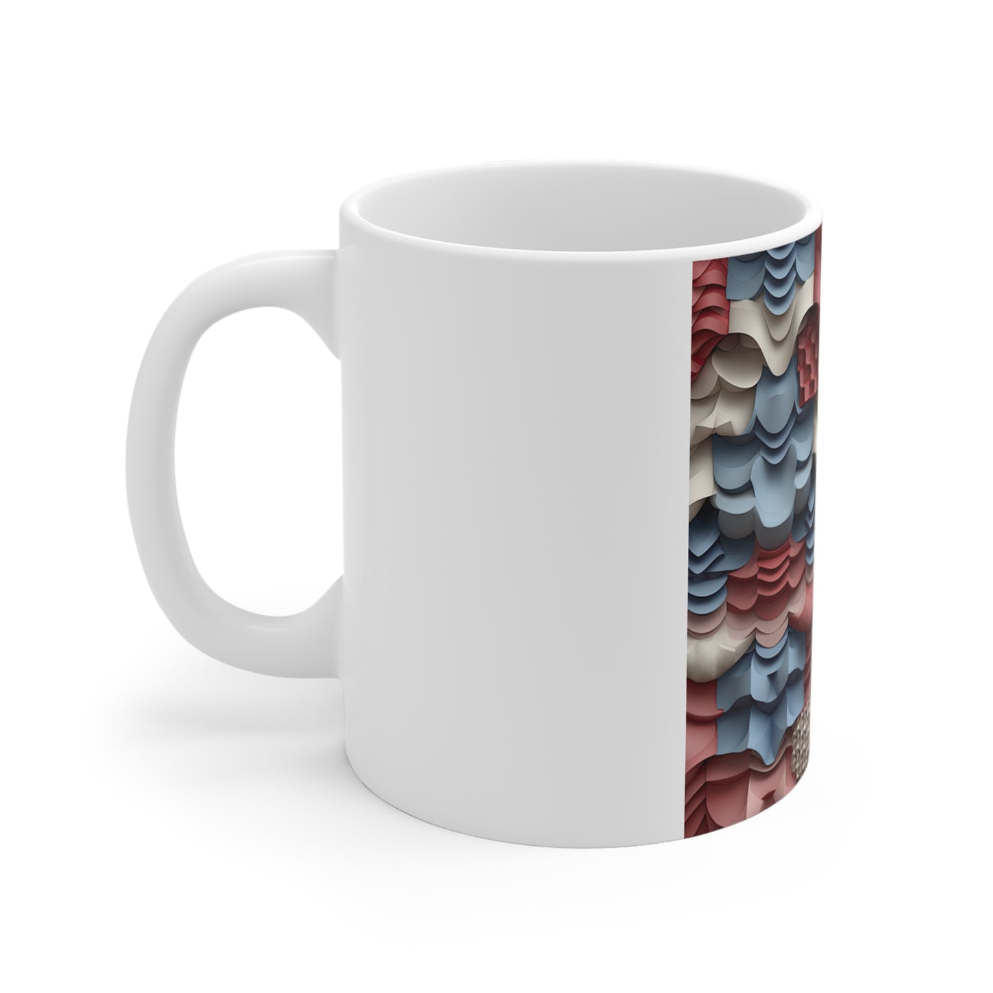 Layered 3D Patriotic Coffee Mug – Red White Blue Abstract Texture Mug – Sculpted Wave Design – Modern Americana Art Mug Abstract Textured Pattern Ceramic Mug — Red, Blue & Beige Layered Design (11oz...