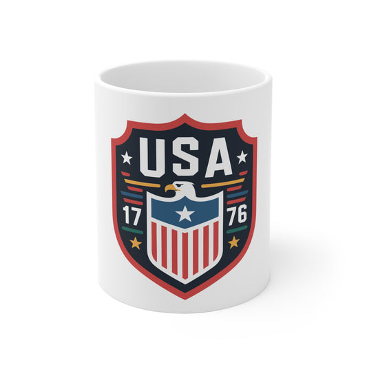 USA Shield Eagle 1776 Mug — Patriotic American Flag Coffee Cup