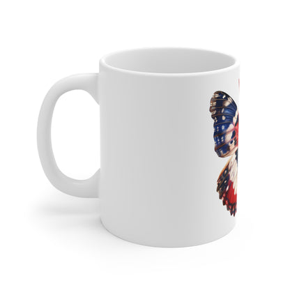 Classic Patriotic Butterfly Mug – Red White Blue Natural Wing Coffee Mug – Americana Art Cup – USA Gift Mug Mug 11oz