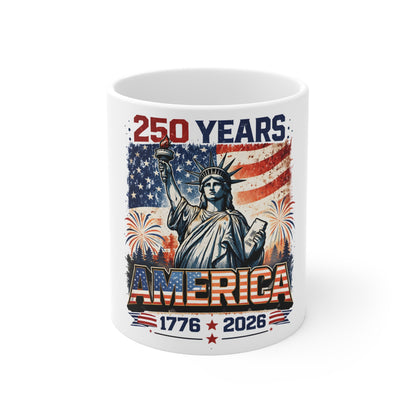 America 250 Years Mug – Statue of Liberty 1776–2026 Patriotic Coffee Cup – Vintage USA Independence Day Mug 11oz