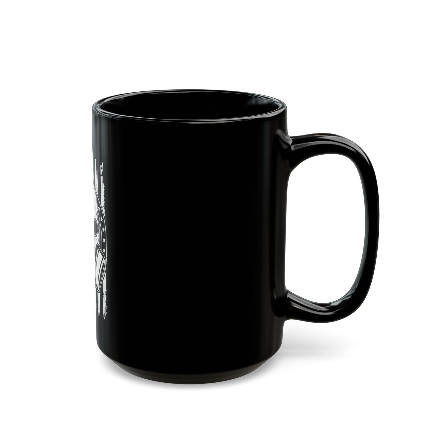 Gas Mask Skull Flag Mug – Tactical Skull Coffee Cup – Black & White American Flag Survival Design Black Mug (11oz, 15oz)