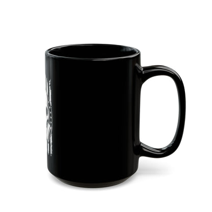 Gas Mask Skull Flag Mug – Tactical Skull Coffee Cup – Black & White American Flag Survival Design Black Mug (11oz, 15oz)