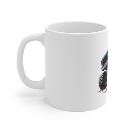 Patriotic Monster Truck Coffee Mug – American Flag Pickup Truck Mug – USA Off-Road Truck Design – Rugged Americana Gift Mug 11oz