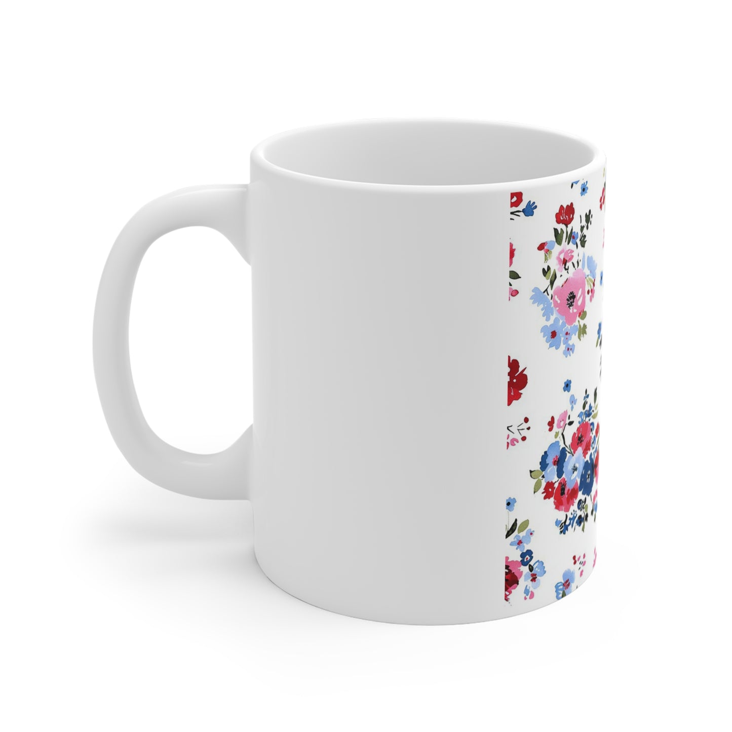 Romantic Patriotic Floral Coffee Mug – Red White Blue Vintage Garden Mug – Soft Americana Bloom Cup – Feminine Shabby Chic Mug Floral Bouquet Ceramic Mug – Vintage Pink & Blue Rose Pattern 11oz...