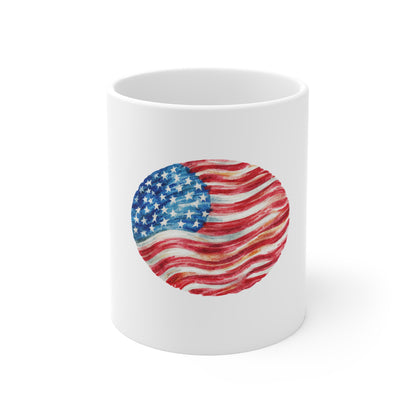 American Flag Heart Mug – Patriotic 11oz Coffee Cup