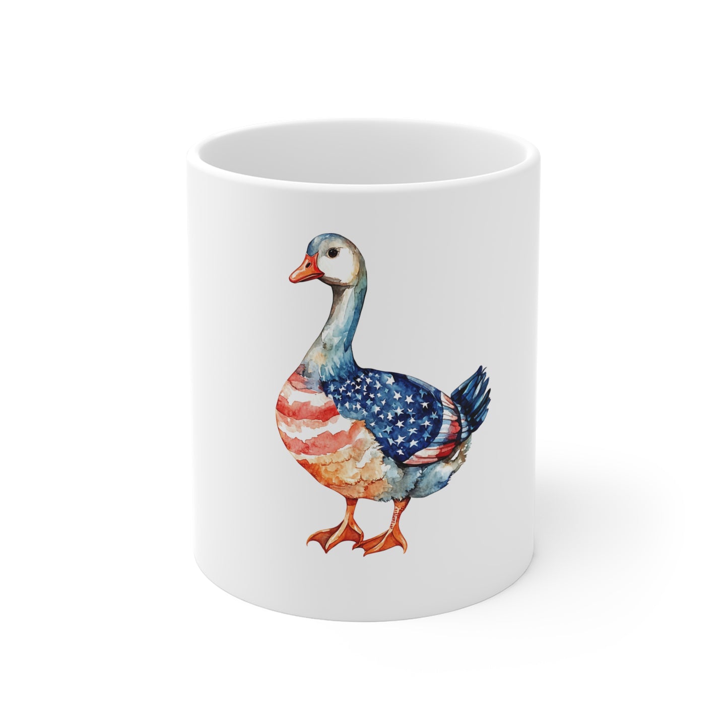 American Flag Goose Coffee Mug — Patriotic 11oz Ceramic
