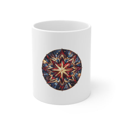 Stained Glass Patriotic Star Mug – Americana Starburst Coffee Mug – Red White Blue Art Cup – USA Gift Mug Mug 11oz