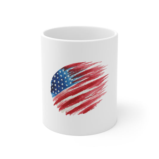 American Flag Brushstroke Mug — Patriotic 11oz Coffee Cup for 4th of July & Veterans Day