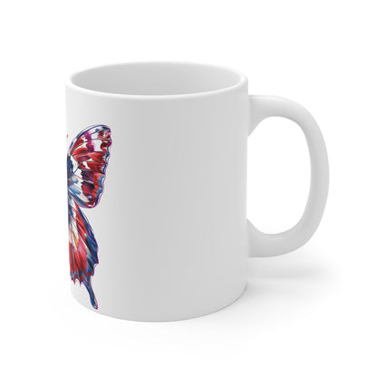 Patriotic Vibrant Butterfly Mug – Red White Blue High-Gloss Butterfly Coffee Mug – Bold Americana Art Cup – Premium USA Gift Mug Mug 11oz