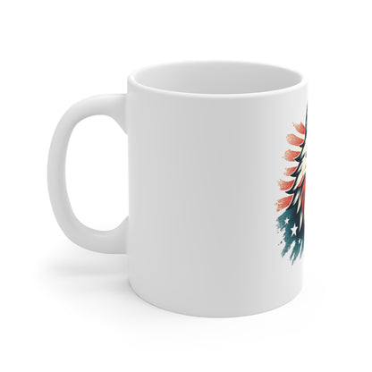 Patriotic Eagle Sunglasses Coffee Mug – Retro USA Flag Eagle Mug – American Freedom Bird Cup – Vintage Distressed Americana Gift Mug 11oz