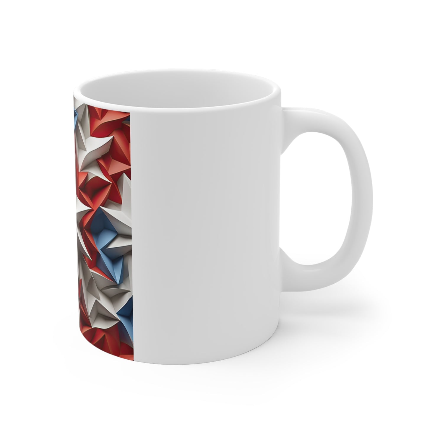 3D Patriotic Starburst Coffee Mug – Bold Central Star Americana Mug – Red White Blue Geometric Star Design – USA Statement Mug 11oz