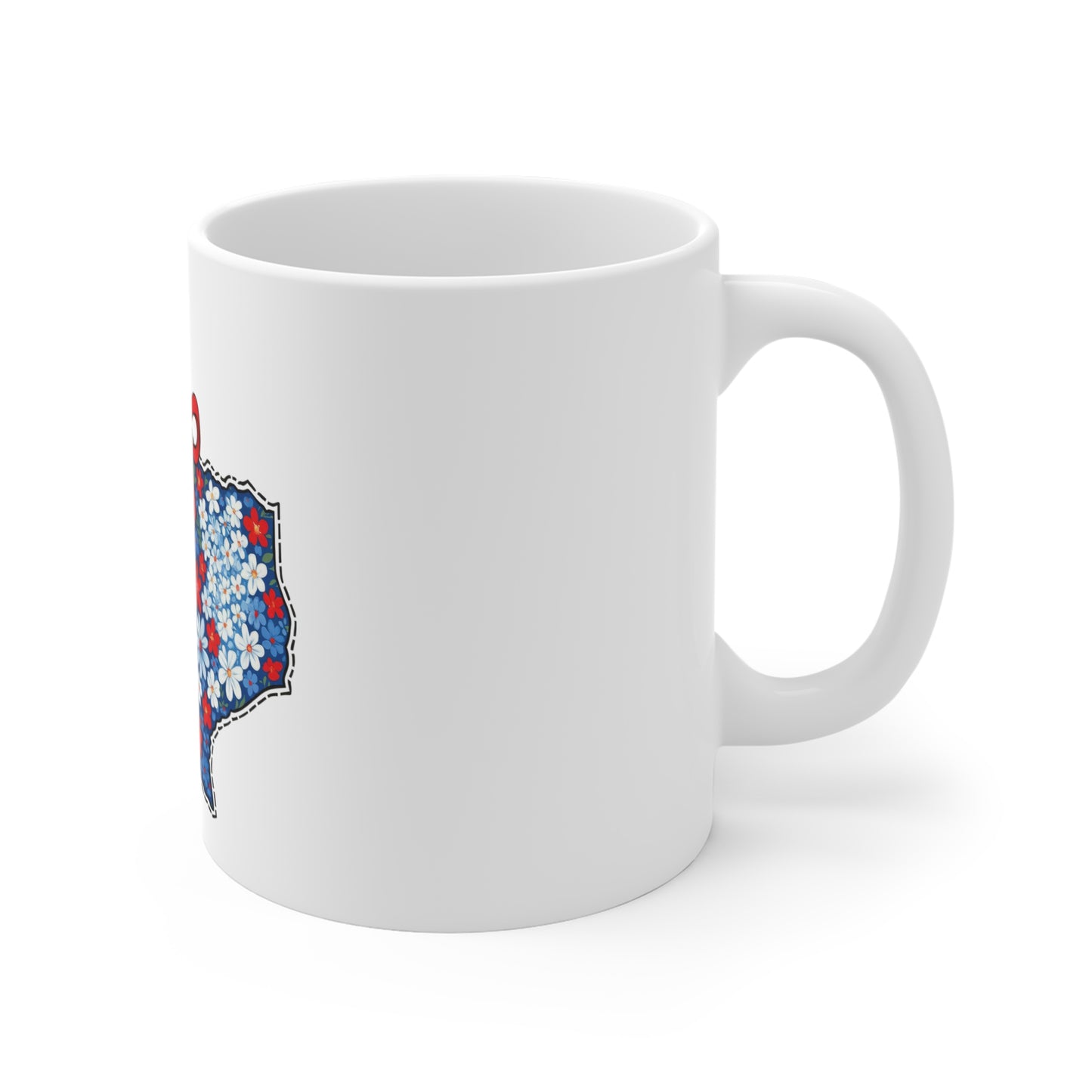 Texas Floral Mug 11oz — Red, White & Blue State Shape with Bow