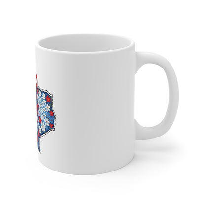 Texas Floral Mug 11oz — Red, White & Blue State Shape with Bow