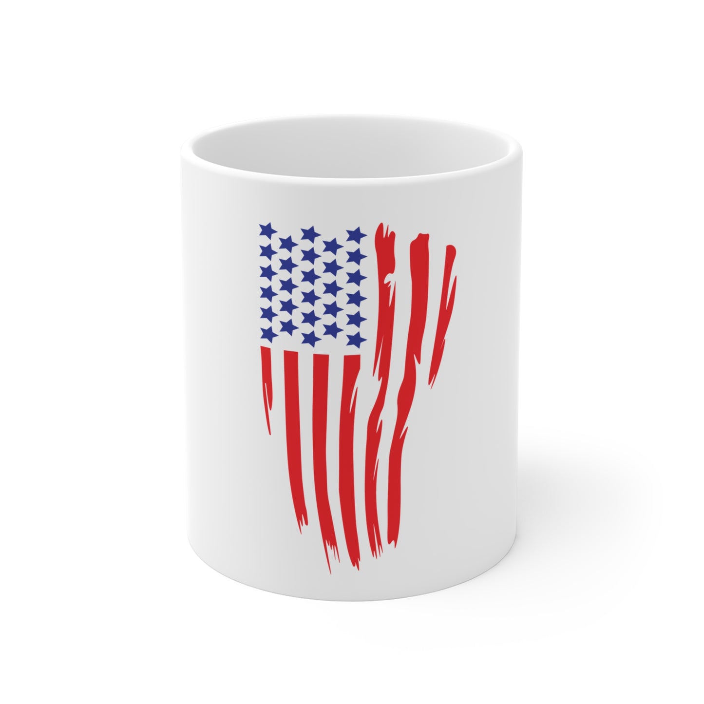 Distressed Vertical American Flag Coffee Mug – Grunge USA Flag Mug – Bold Patriotic Drip Design Cup – Red White Blue Gift Mug 11oz