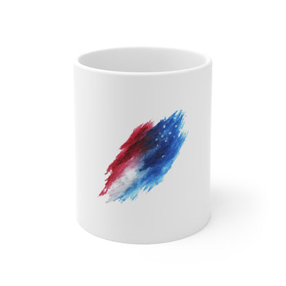 Patriotic Watercolor Brushstroke Mug — Red White Blue 11oz Coffee Cup