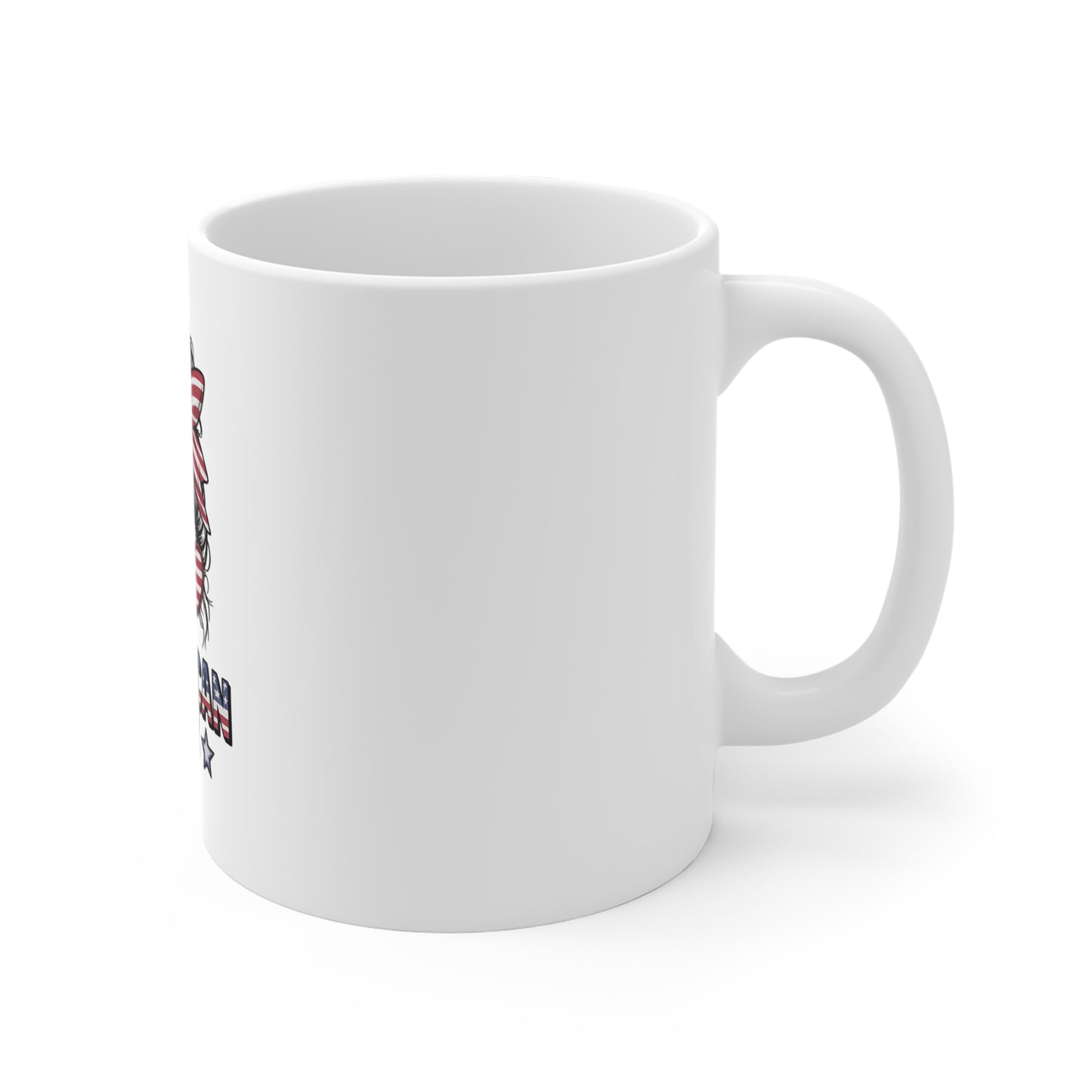 All American Girl Mug – Patriotic 11oz Coffee Cup with USA Flag Hair Bow & Sunglasses