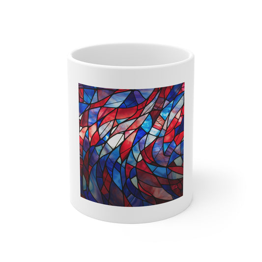Stained Glass American Flag Coffee Mug – Abstract Flow Patriotic Mug – Colorful USA Flag Cup – Artistic Americana Gift – Premium Art Mug