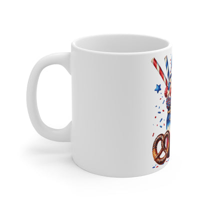 Patriotic Mason Jar Milkshake Coffee Mug – 4th of July Pretzel Dessert Mug – Red White Blue Americana Cup – Festive Sweet Treat Mug – Gift Mug Patriotic Red White Blue Dessert Mug – 11oz 4th of July...