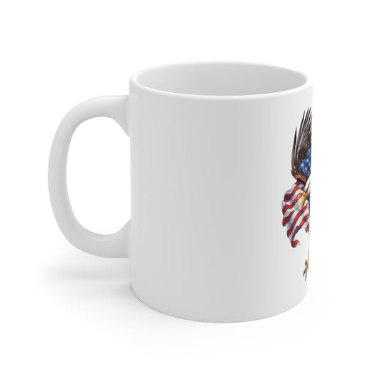 Patriotic Bald Eagle Mug – American Flag 11oz Coffee Cup