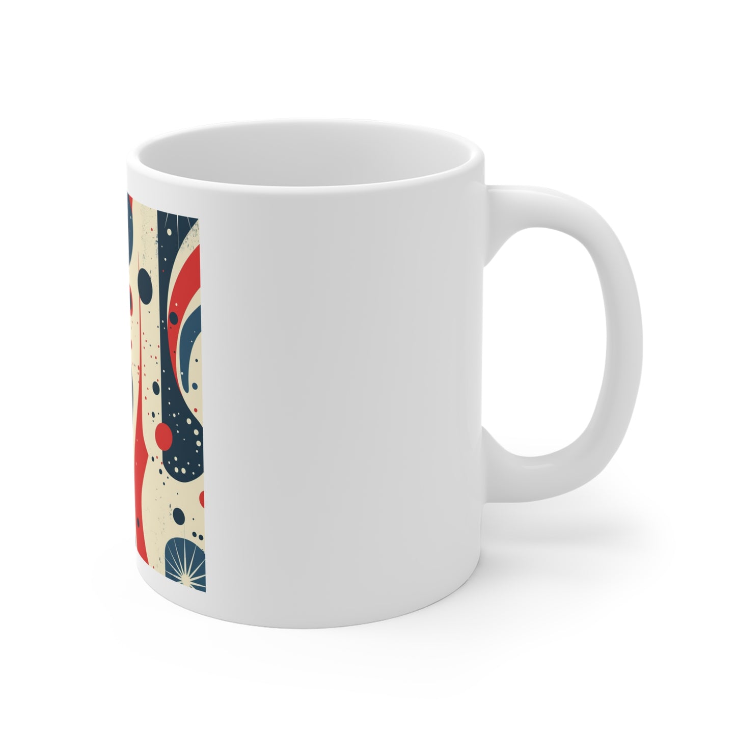 Abstract Patriotic Coffee Mug – Red White Blue Modern Art Mug – Retro Americana Pattern Mug – Mid Century Style Patriotic Cup Abstract Retro Waves Ceramic Mug — Mid-Century Modern 11oz Coffee Cup...