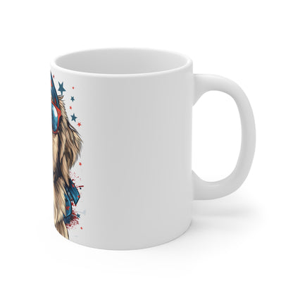 Patriotic Dog Sunglasses Coffee Mug – USA Bandana Pup Mug – Cool American Dog Art Cup – Fun 4th of July Gift Mug 11oz