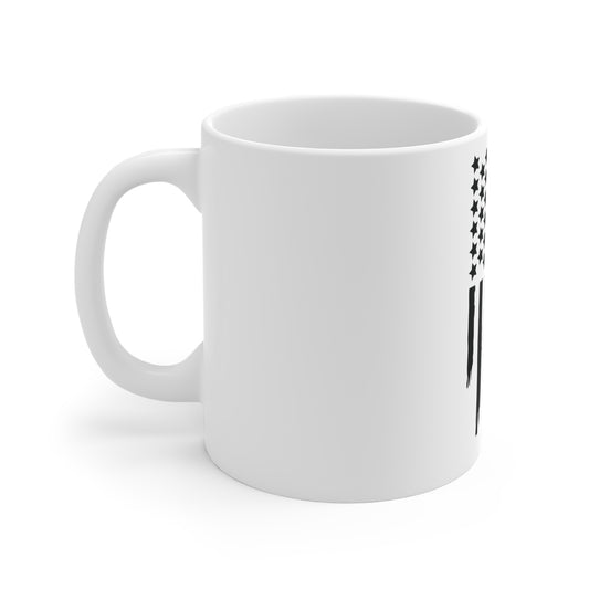 Blacked-Out Distressed Vertical American Flag Coffee Mug – Minimalist USA Flag Mug – Stealth Patriotic Cup – Grunge Stripe Flag Design Mug 11oz